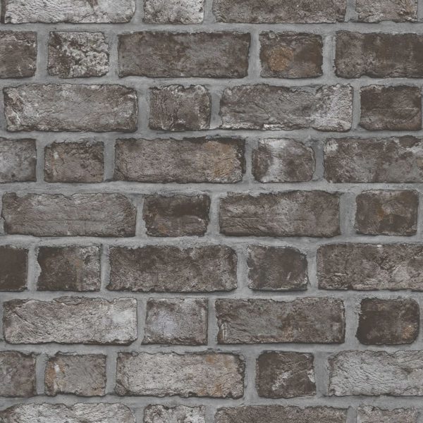 Veggtapet Brick Wall svart og grå