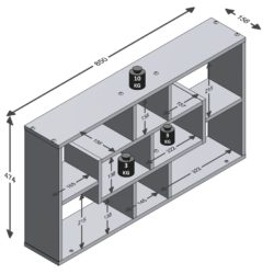 Veggmontert hylle med 8 rom rektangulær eik