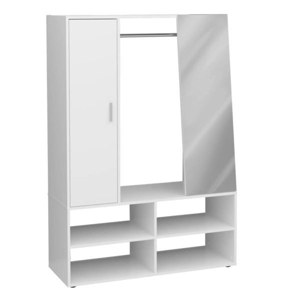FMD Garderobe med 4 rom og speil 105×39,7×151,3 cm hvit