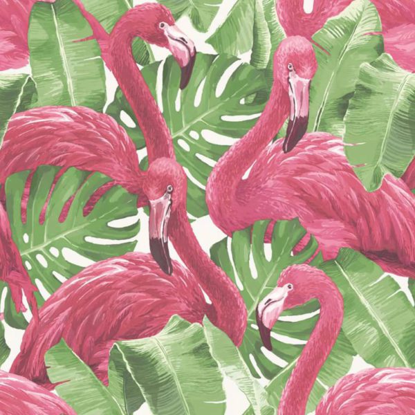 Veggtapet Flamingo and Monstera rosa