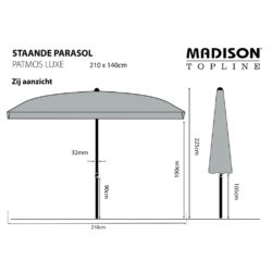 Parasoll Patmos Luxe firkantet 210×140 cm grå