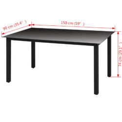 Hagebord svart 150x90x74 cm aluminium og glass