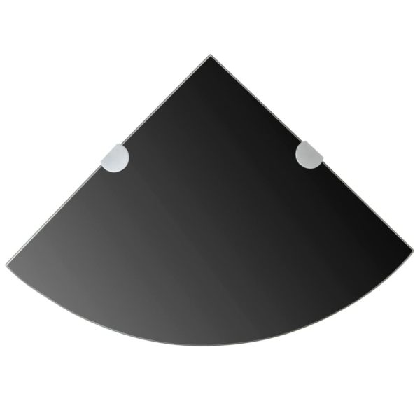 vidaXL Hjørnehylle med kromstøtter svart glass 25×25 cm