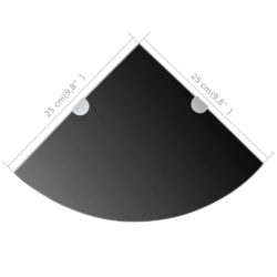 Hjørnehylle med kromstøtter svart glass 25×25 cm