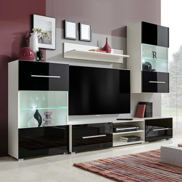 TV-møbel med skap og LED-lys 5 deler svart