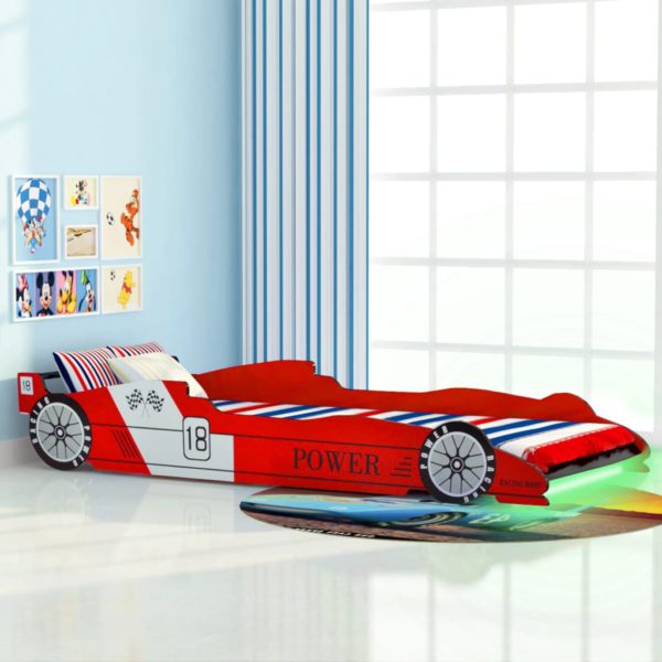 vidaXL Barnas racerbilseng med LED 90×200 cm rød