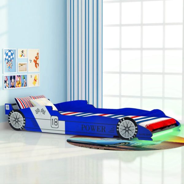 Barnas racerbilseng med LED 90×200 cm blå