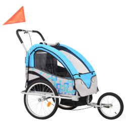 Sykkelhenger og barnevogn 2-i-1 blå og grå
