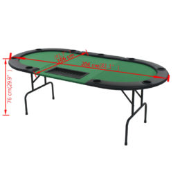 Pokerbord 9 spillere sammenleggbar 3-delt oval grønn