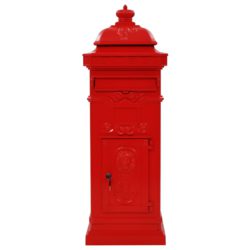 Postkasse på søyle aluminium gammeldags rustbestandig rød