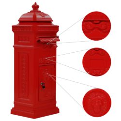 Postkasse på søyle aluminium gammeldags rustbestandig rød