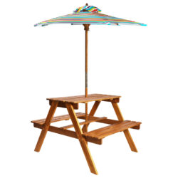vidaXL Barnepiknikbord med parasoll 79x90x60 cm heltre akasie