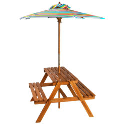 vidaXL Barnepiknikbord med parasoll 79x90x60 cm heltre akasie