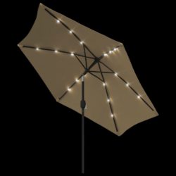 Parasoll med LED-lys og stålstang 300 cm gråbrun