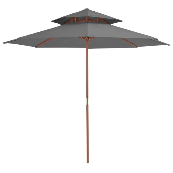 Dobbel parasoll med trestang 270 cm antrasitt