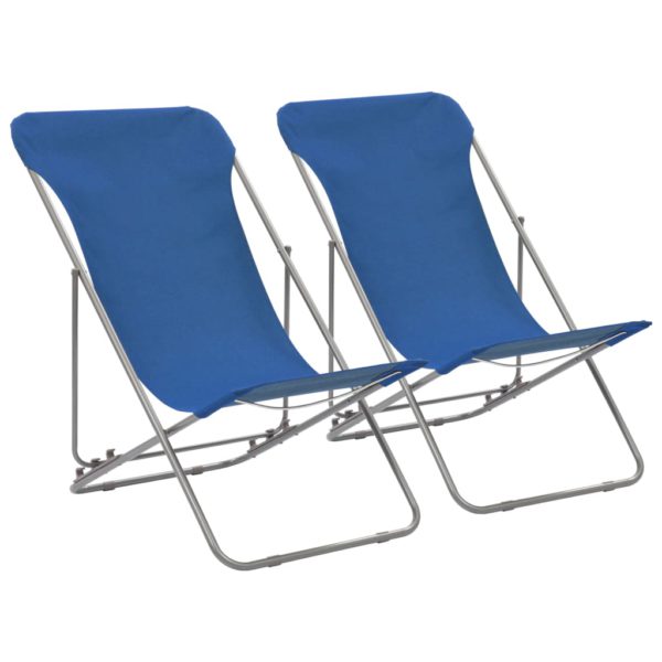 Sammenleggbare strandstoler 2 stk stål og oxfordstoff blå