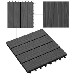 Terrassebord 11 stk dyppreget WPC 30×30 cm 1 kvm svart