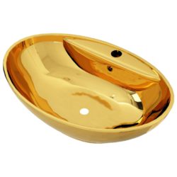 Vask med overløpsfunksjon 58,5x39x21 cm keramikk gull