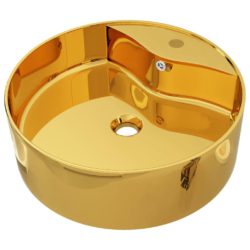 Vask med overløpsfunksjon 46,5×15,5 cm keramikk gull