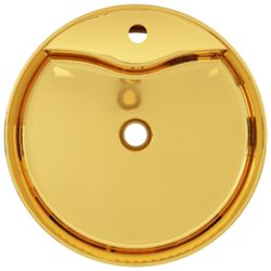 Vask med overløpsfunksjon 46,5×15,5 cm keramikk gull