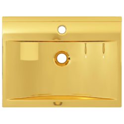 vidaXL Vask med overløpsfunksjon 60x46x16 cm keramisk gull