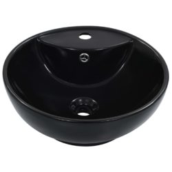vidaXL Vask med overløpsfunksjon 46,5×18 cm keramikk svart