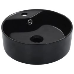 vidaXL Vask med overløpsfunksjon 36×13 cm keramikk svart