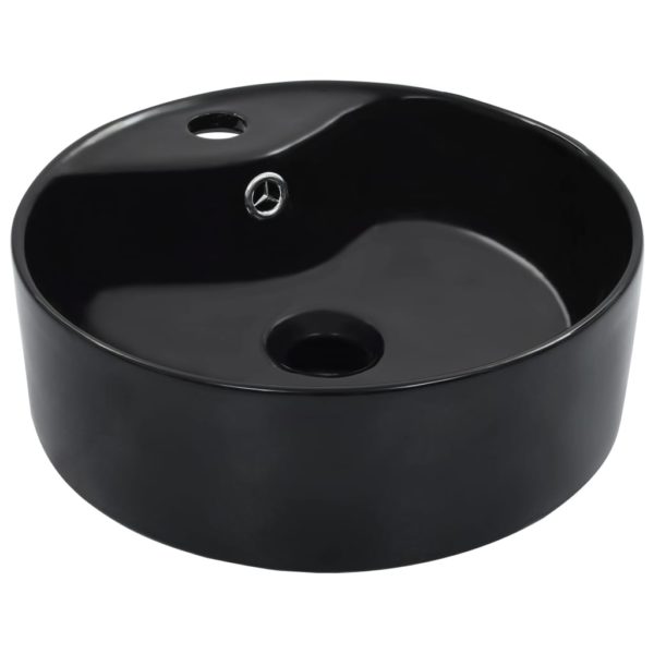 vidaXL Vask med overløpsfunksjon 36×13 cm keramikk svart