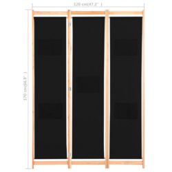 vidaXL Romdeler 3 paneler svart 120x170x4 cm stoff
