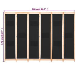 Romdeler 6 paneler svart 240x170x4 cm stoff