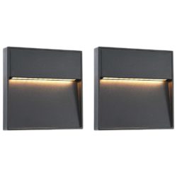 Utendørs LED-vegglamper 2 stk 3 W svart firkantet