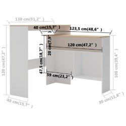 Barbord med 2 bordplater hvit og eik 130x40x120 cm
