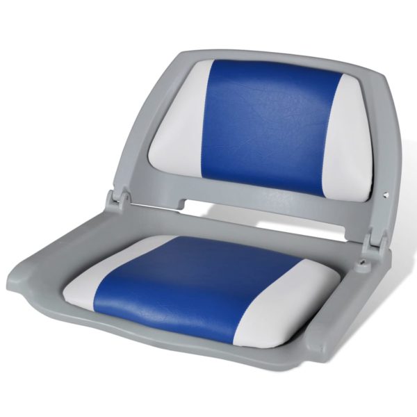 Båtstol med sammenleggbar ryggstøtte med blå-hvit pute 41x51x48 cm