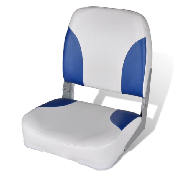 Båtstol med sammenleggbar ryggstøtte med blå-hvit pute 41x36x48 cm