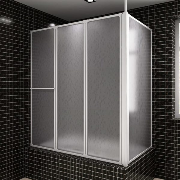 Dusj- og badeskjerm L-formet 70x120x137 cm 4 paneler sammenleggbar