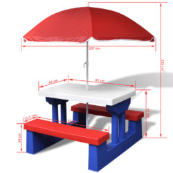 Barns piknikbord med benker og parasoll flerfarget