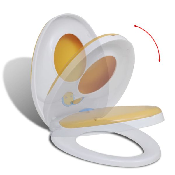 Toalettsete med myk lukkefunksjon for voksne og barn hvit og gul