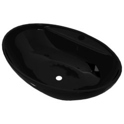 Keramisk oval baderomsservant servantbatterihull/overløpshull, svart