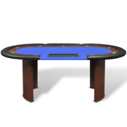 10-spiller pokerbord med dealer-område og chip-skuff blå