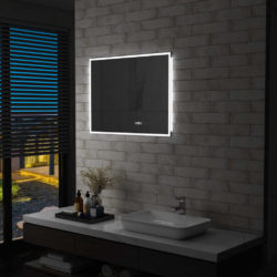 LED-speil til bad med berøringssensor og tidsvisning 80×60 cm