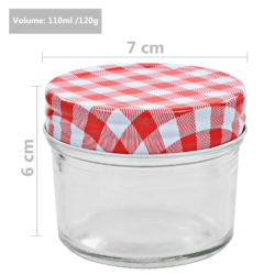 Syltetøyglass med hvite og røde lokk 24 stk 110 ml