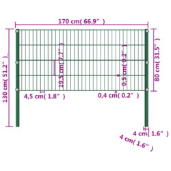 vidaXL Gjerdepanel med stolper jern 1,7×0,8 m grønn
