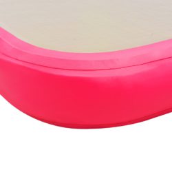 Oppblåsbar gymnastikkmatte med pumpe 500x100x10 cm PVC rosa