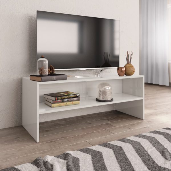 TV-benk høyglans hvit 100x40x40 cm sponplate