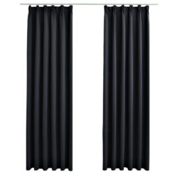 Lystette gardiner med kroker 2 stk svart 140×245 cm
