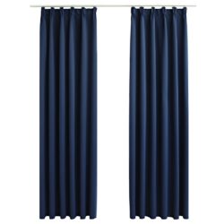 Lystette gardiner med kroker 2 stk blå 140×175 cm