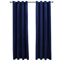 Lystette gardiner med ringer 2 stk fløyel mørkeblå 140×245 cm