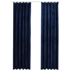 Lystette gardiner med kroker 2 stk fløyel mørkeblå 140×175 cm