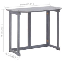Sammenleggbart balkongbord 90x50x74 cm heltre akasie