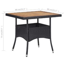 Utendørs spisebord svart polyrotting og heltre akasie 150×74 cm